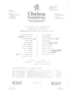 Chelsea v Arsenal Reserves official teamsheet 07/11/1987 Football Combination