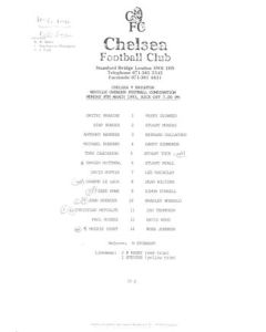 Chelsea v Brighton Reserves official teamsheet 08/03/1993 Football Combination