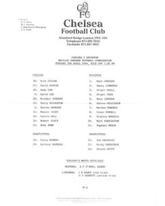 Chelsea v Brighton Reserves official teamsheet 05/04/1994 Football Combination