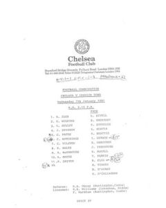 Chelsea v Ipswich Town Reserves official teamsheet 07/01/1981 Football Combination