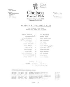 Chelsea v Leicester Reserves official teamsheet 09/03/1987 Football Combination