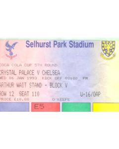 Crystal Palace v Chelsea ticket 06/01/1993