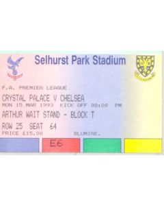 Crystal Palace v Chelsea ticket 15/03/1993 Premier League