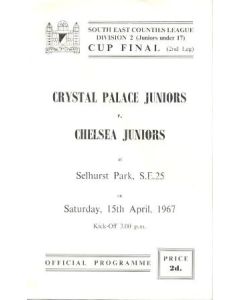 Crystal Palace Juniors vChelsea Juniors official programme 15/04/1967 Cup Final