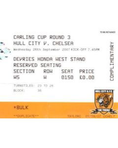 Hull City v Chelsea ticket 26/09/2007