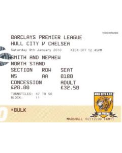 Hull City v Chelsea ticket 09/01/2010