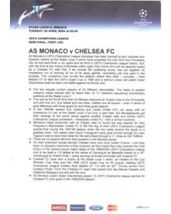 Monaco v Chelsea press pack without folder 20/04/2004 Champions League Semi-Final 1st Leg