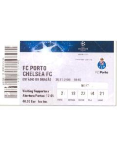 Porto v Chelsea 25/11/2009 ticket