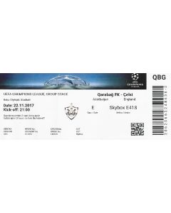 Qarabag V Chelsea VIP Skybox Ticket 22/11/2017 in great condition.