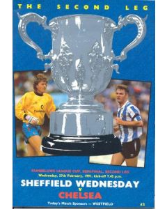 1991 League Cup Semi-Final Programme Sheffield Wednesday v Chelsea official programme 27/02/1991