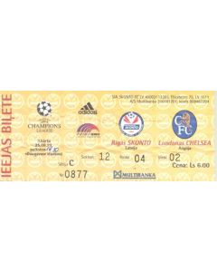 Skonto Riga v Chelsea ticket 25/08/1999 Champions League