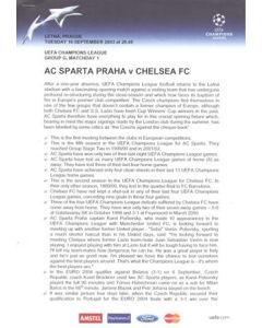 Sparta Prague v Chelsea official press pack 16/09/2003 Champions League