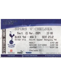Tottenham Hotspur v Chelsea ticket 21/03/2009
