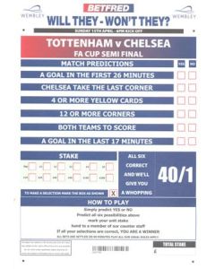 2012 FA Cup Semi-Final Tottenham Hotspur v Chelsea Betfred betting slip 15/04/2012