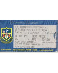 Tottenham Hotspur v Chelsea ticket 16/09/2001
