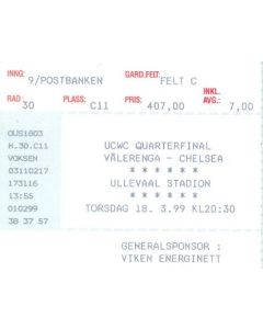 Valerenga v Chelsea ticket 18/03/1999