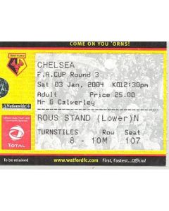 Watford v Chelsea ticket 03/01/2004